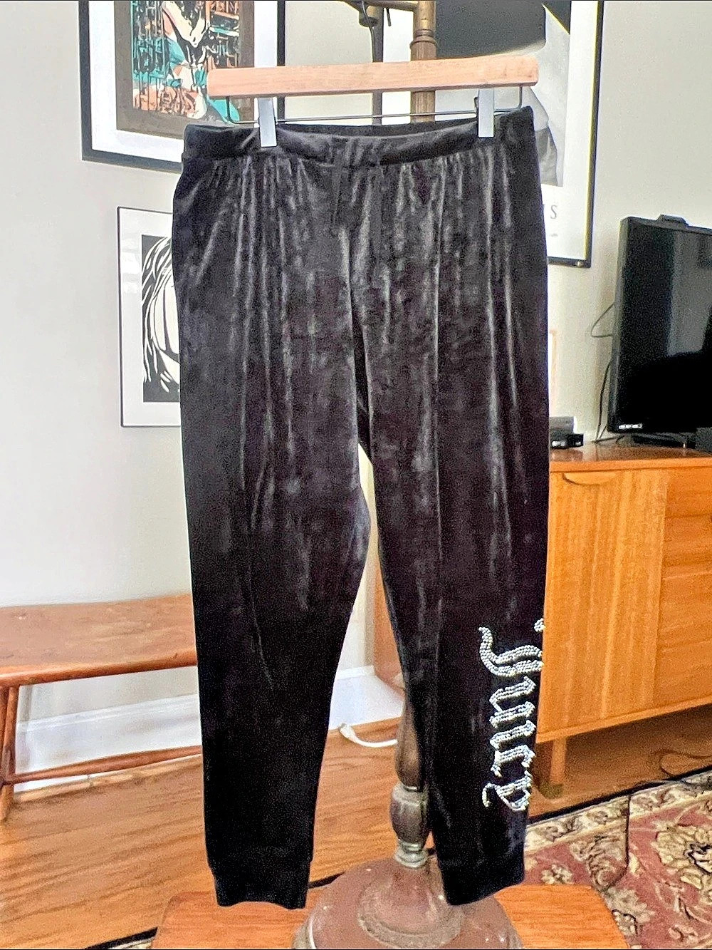 Juicy Couture OG Big Bling Velour Track Pants Black